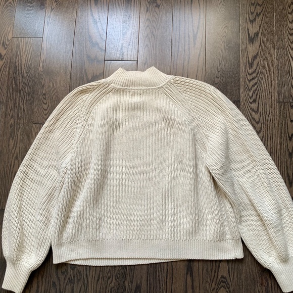 Cream Mock Neck Balloon Sleeve Chunky Cotton Sweater - The Gap - Picture 6 of 6